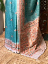 Aqua blue semi tusser saree- PBR31