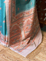 Aqua blue semi tusser saree- PBR31
