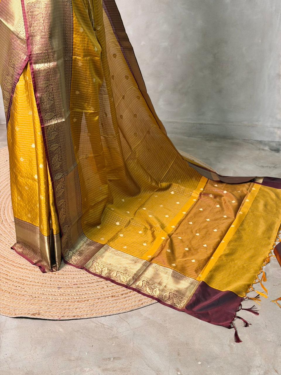 Mustard yellow semi silk saree - PIH88N