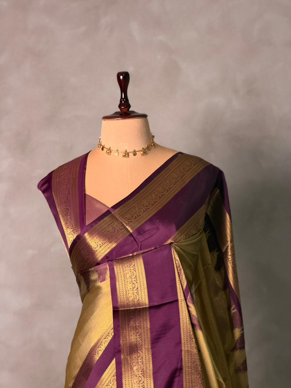 Gold and Purple semi silk saree - PIH88O