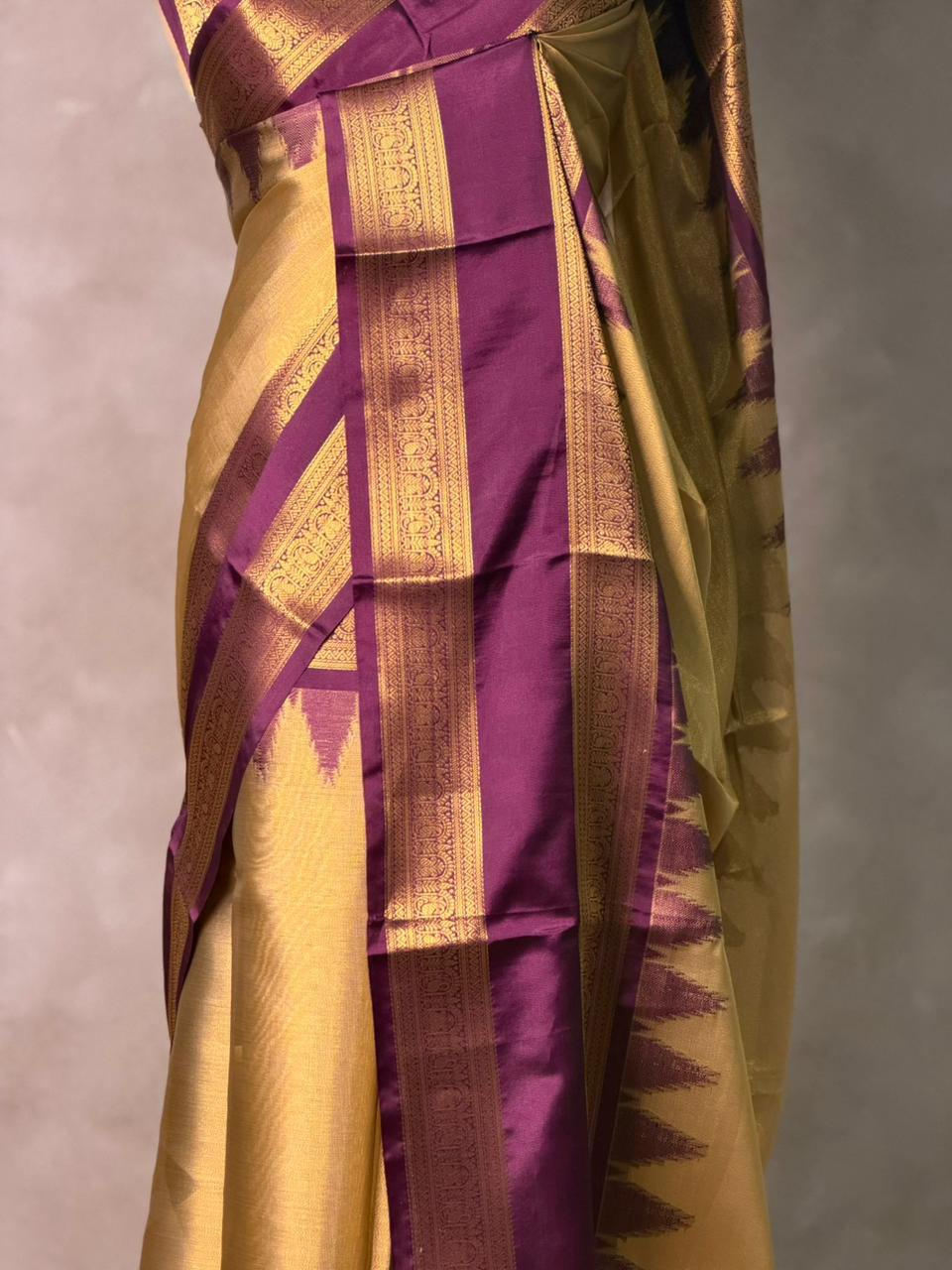 Gold and Purple semi silk saree - PIH88O
