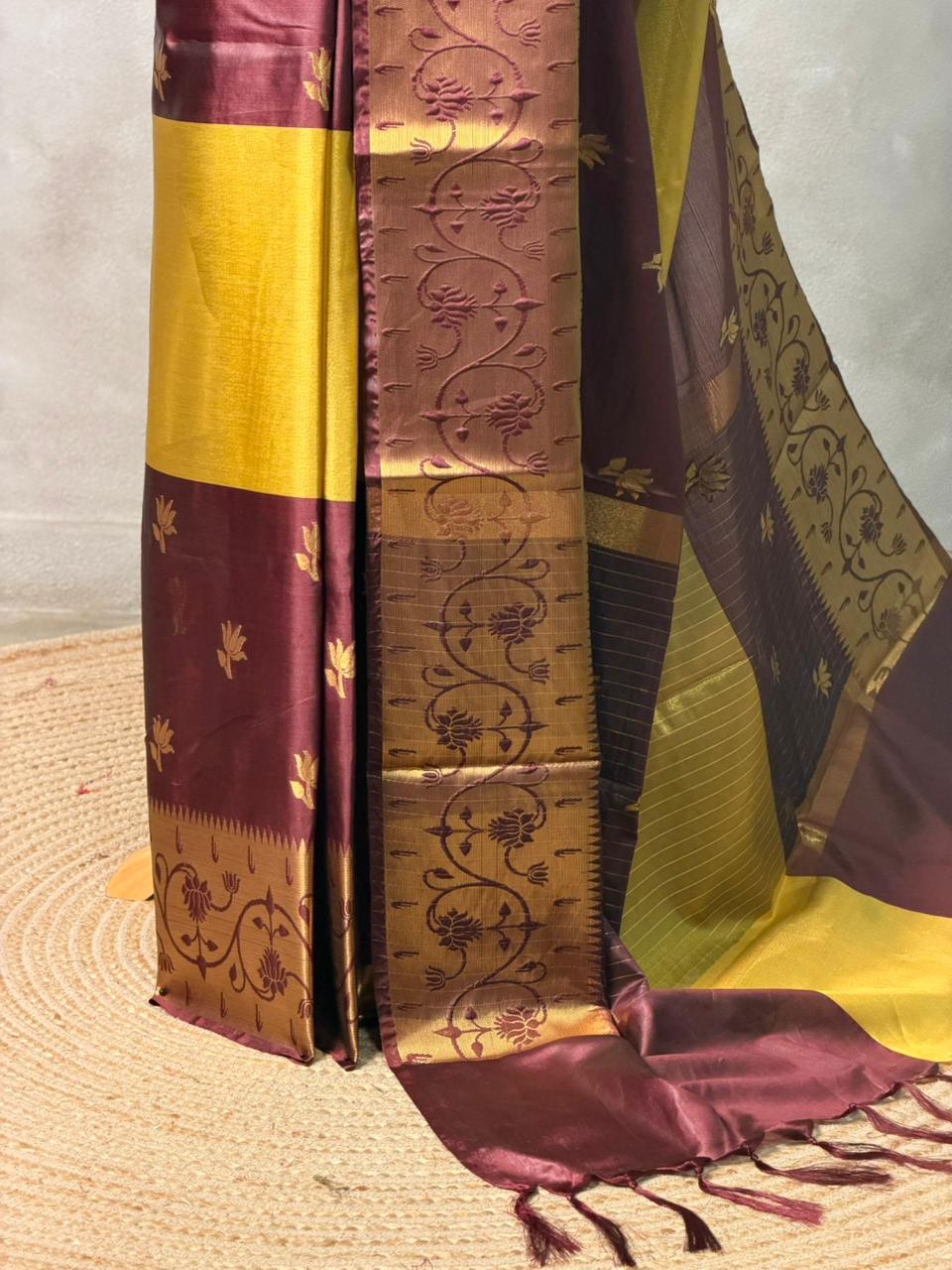 Gold and Maroon semi silk saree - PIH88P