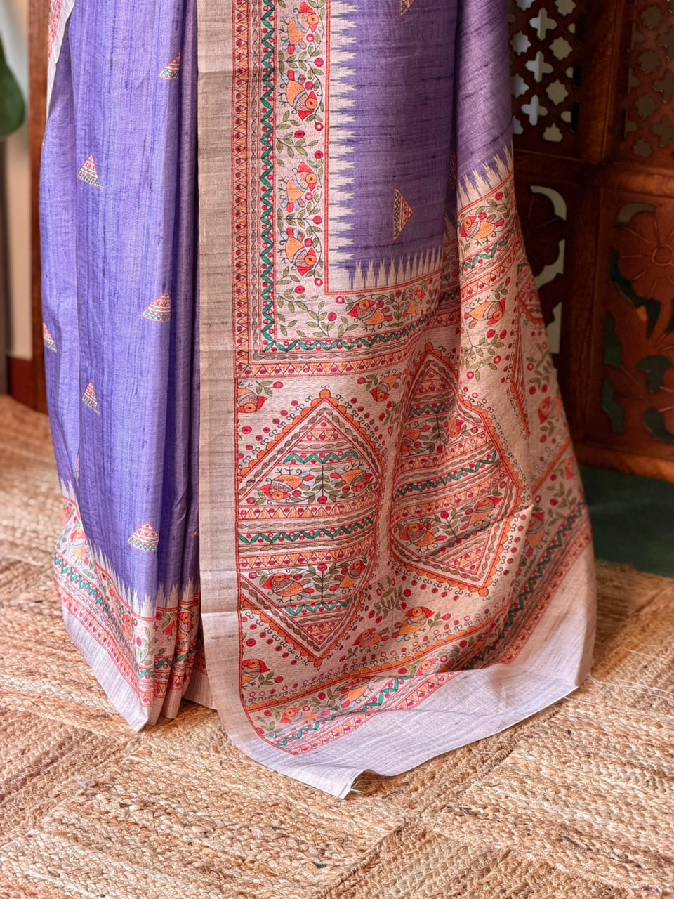 Lavender semi tusser saree- PBR31A