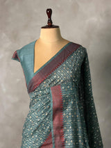 Greyish blue semi tusser saree- PBR32