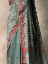 Greyish blue semi tusser saree- PBR32