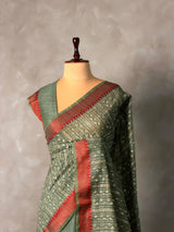 Green semi tusser saree- PBR32A