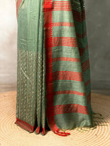 Green semi tusser saree- PBR32A