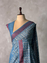 Blue semi tusser saree- PBR32B