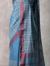 Blue semi tusser saree- PBR32B