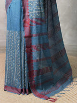 Blue semi tusser saree- PBR32B
