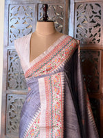 Dark grey semi tusser saree- PBR31B