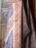 Dark grey semi tusser saree- PBR31B