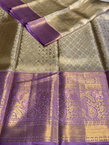 Silver gold and lavender pure tissue Kanchipuram Silk saree - PPURE85