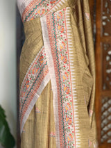 Mustard Yellow semi tusser saree- PBR31C