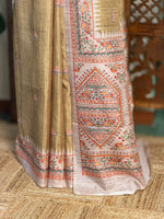 Mustard Yellow semi tusser saree- PBR31C