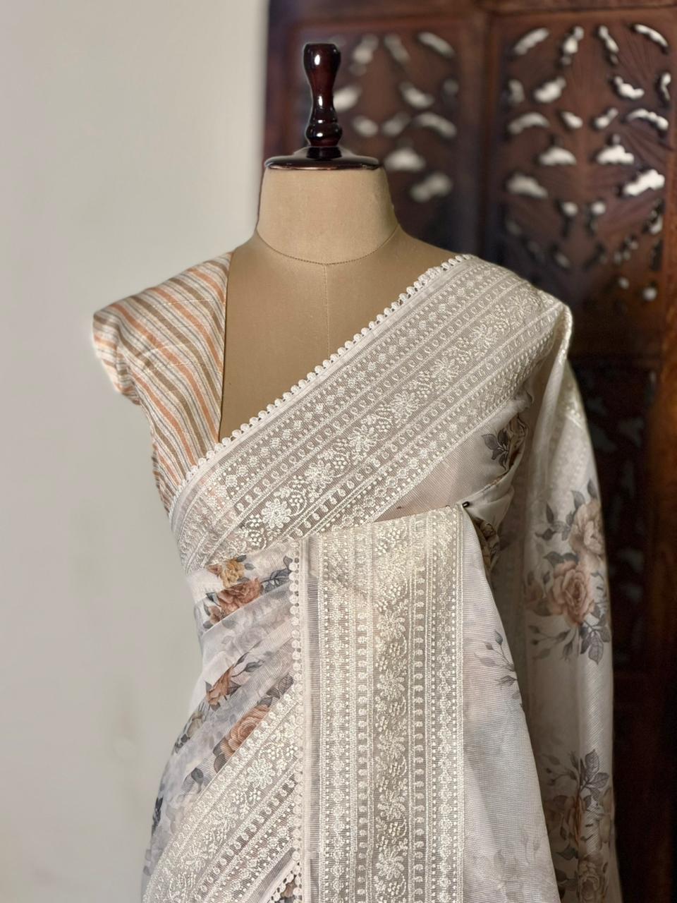 White Net kotta saree - PBR34