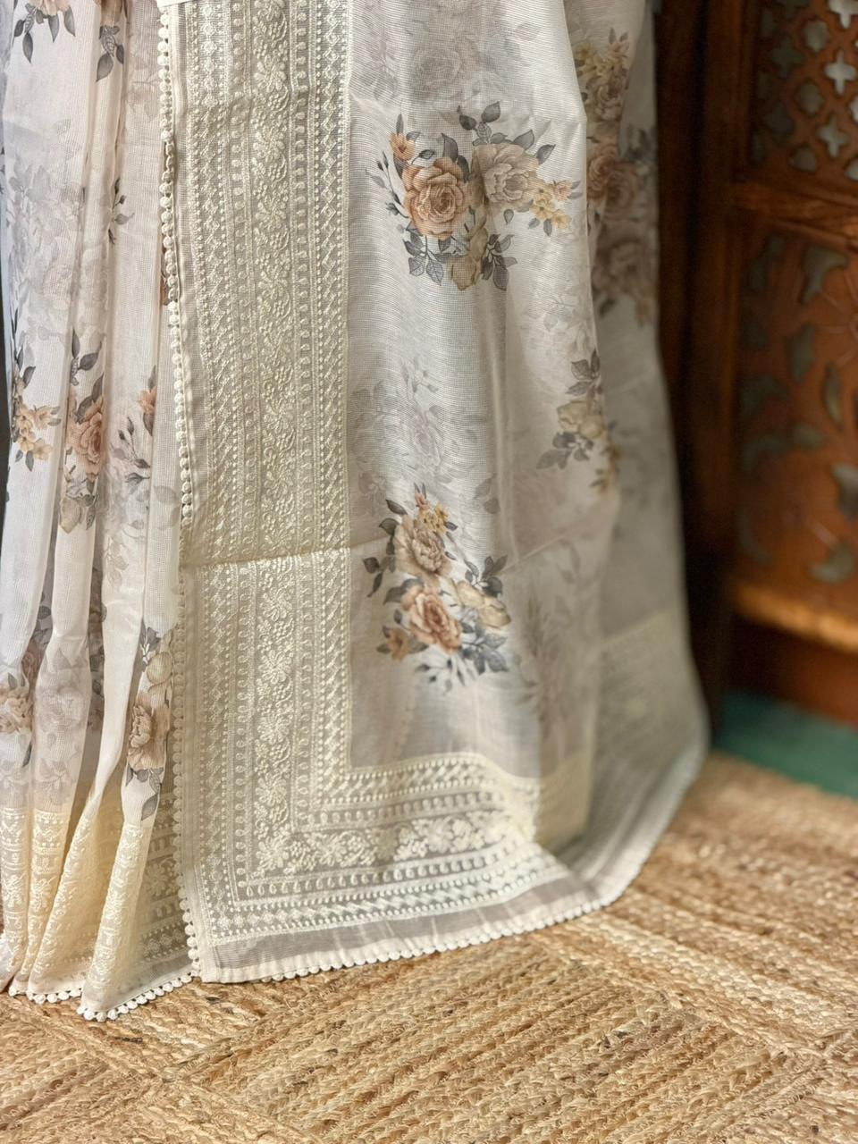 White Net kotta saree - PBR34