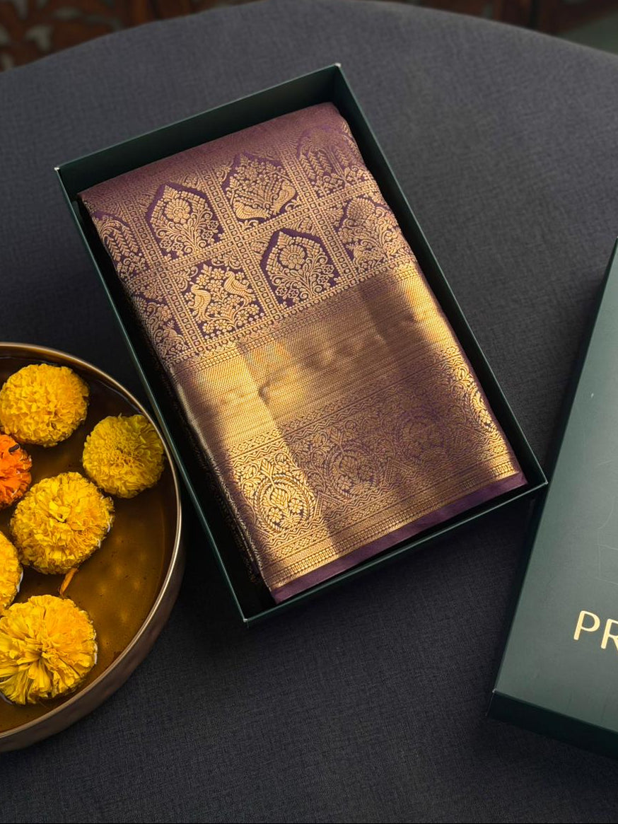 Deep purple semi Kanchipuram saree- PBRIDE48B