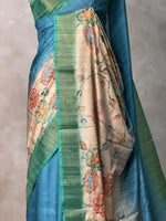 Blue Tusser Silk saree- PBR33T