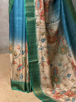 Blue Tusser Silk saree- PBR33T