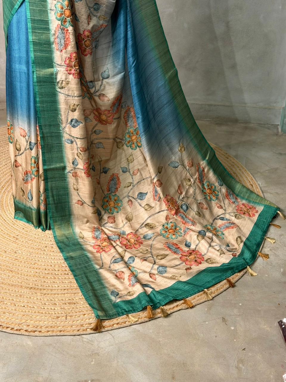 Blue Tusser Silk saree- PBR33T