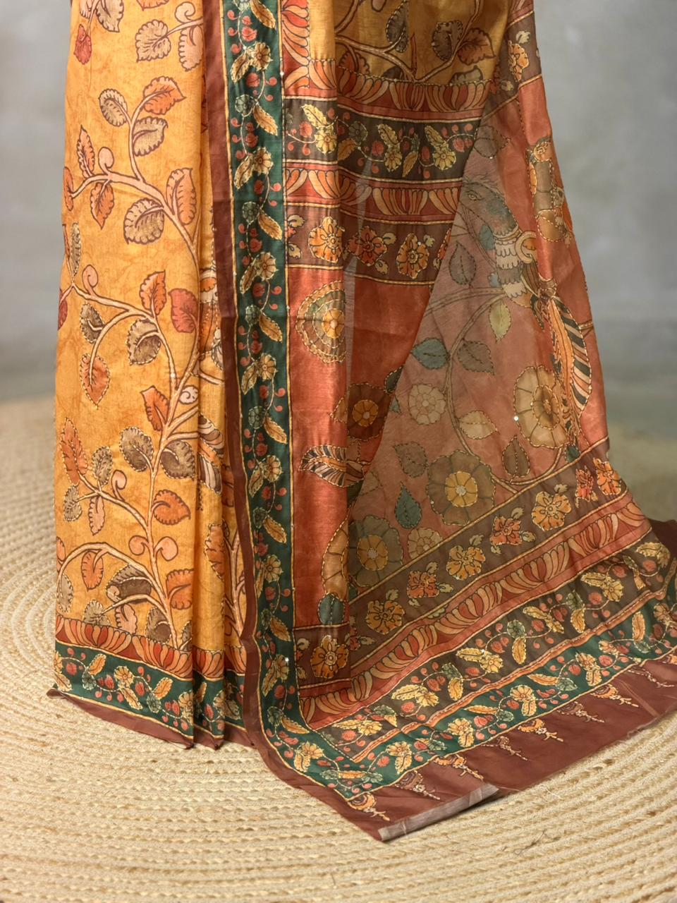 Mustard Yellow mul chanderi saree- PBR26C1