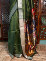 Olive Green semi tusser saree- PBR28E