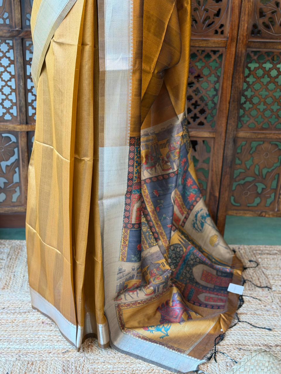 Mustard Yellow semi tusser saree- PBR28F