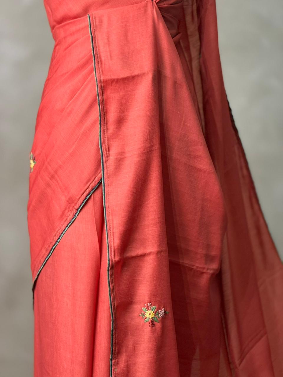 Tusser hand worked saree- PBR36A