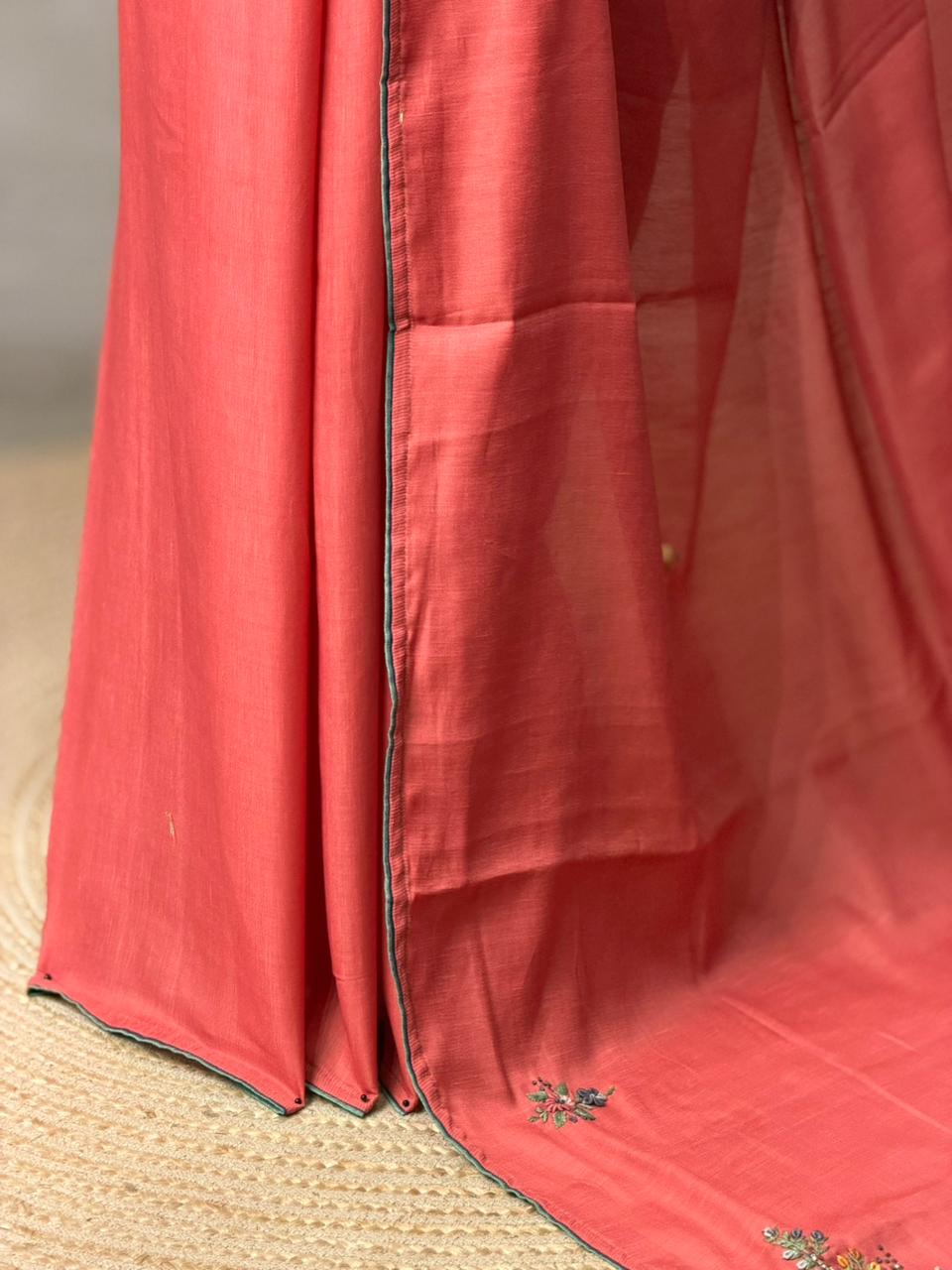 Tusser hand worked saree- PBR36A