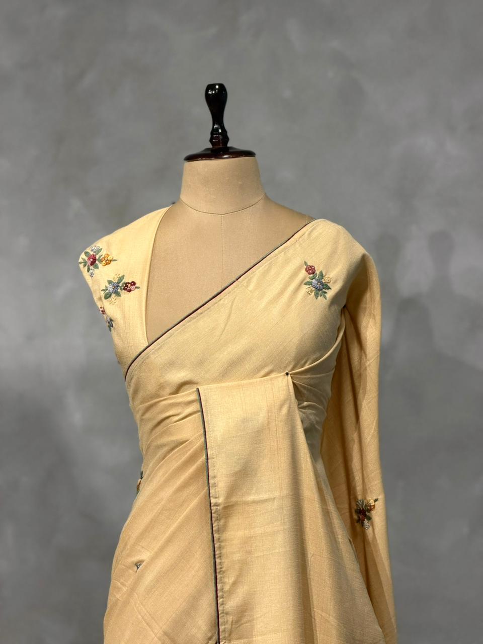 Tusser hand worked saree- PBR36B