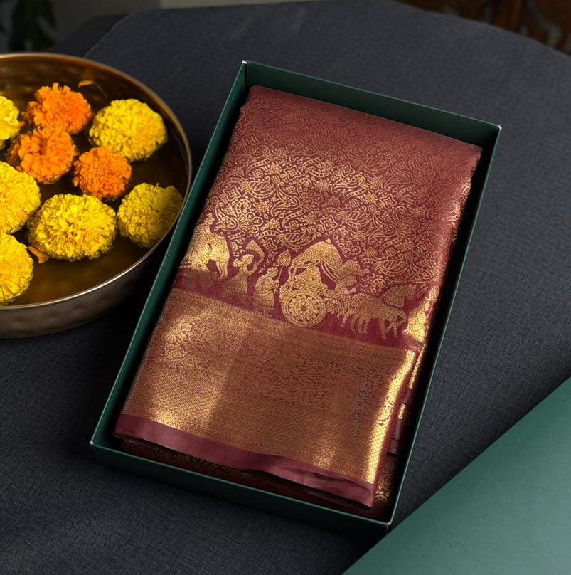 Brown semi Kanchipuram saree- PBRIDE48Z