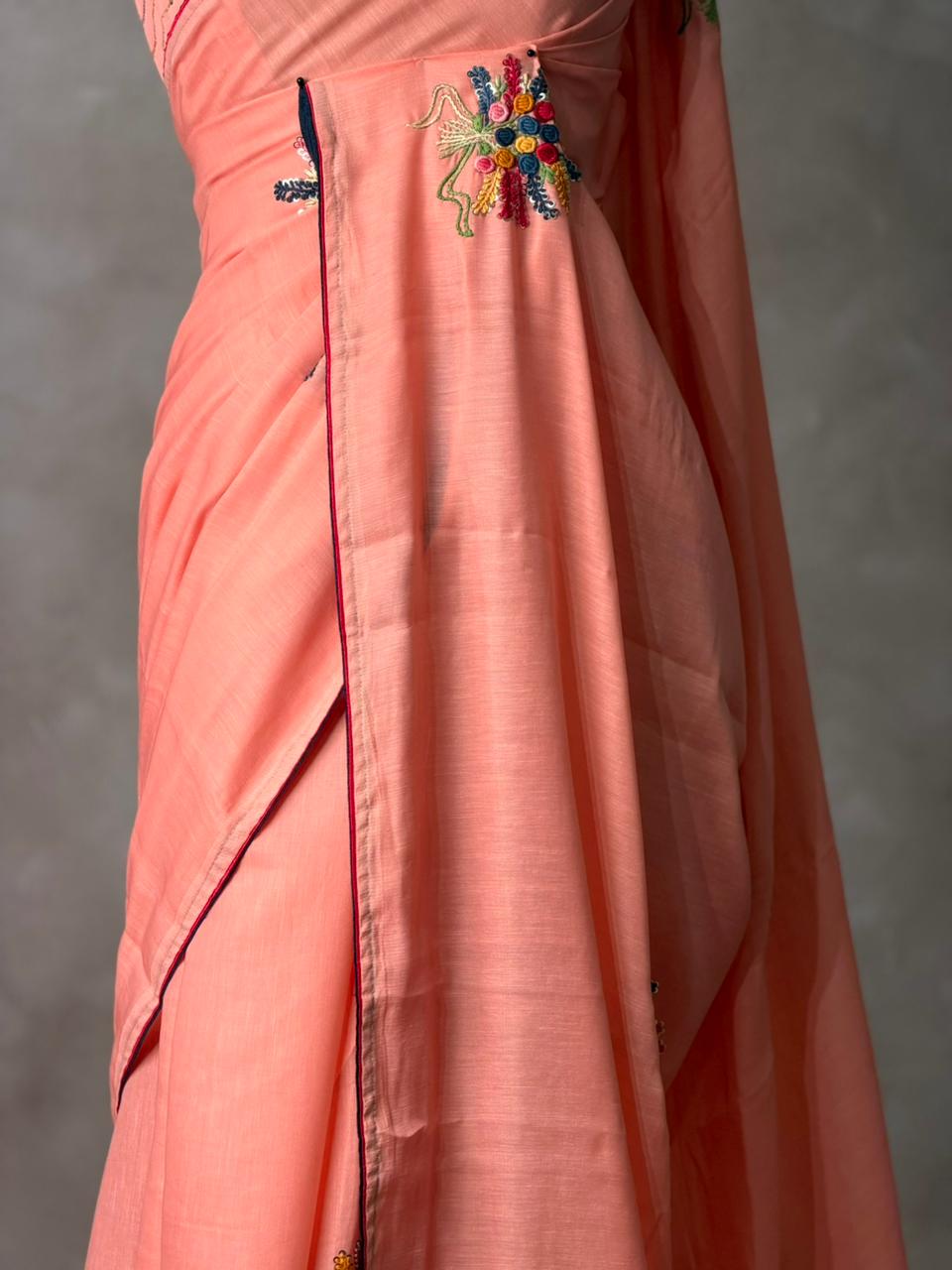 Tusser hand worked saree- PBR36D