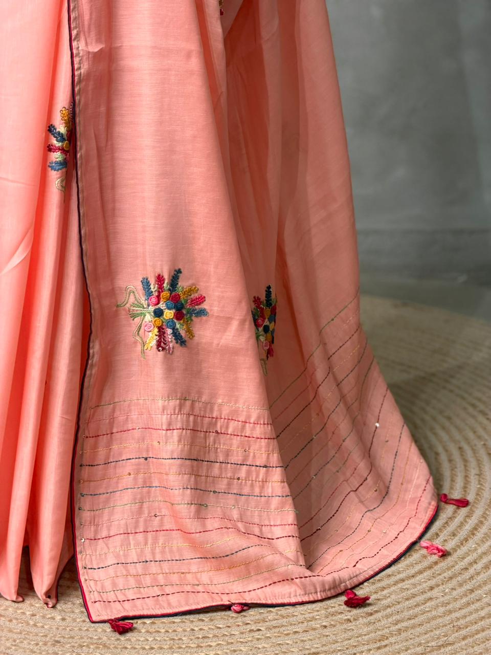 Tusser hand worked saree- PBR36D