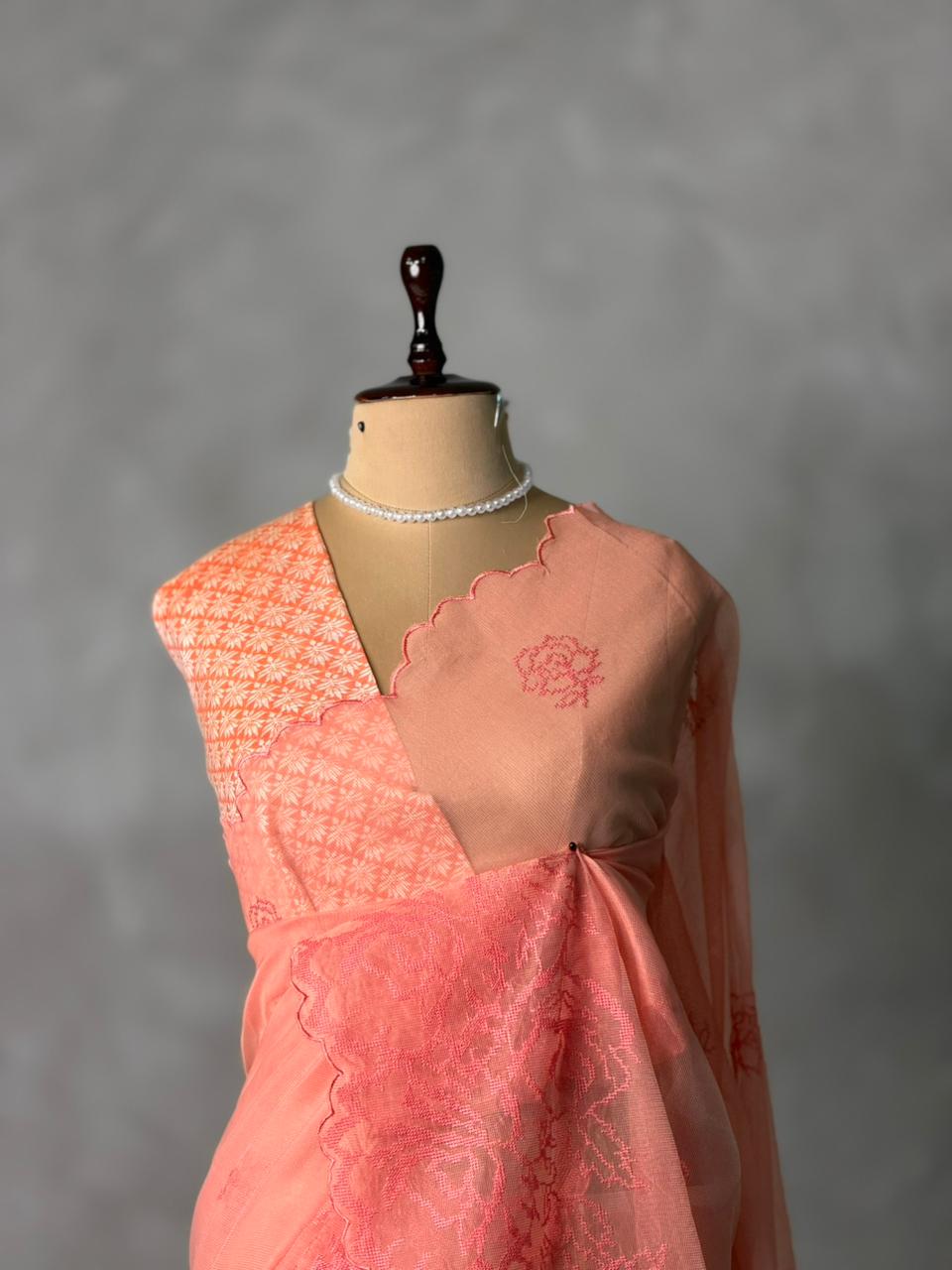 Peach net Kotta saree- PBR33S4