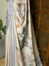 Sandal soft Tusser Silk saree- PBR33T10