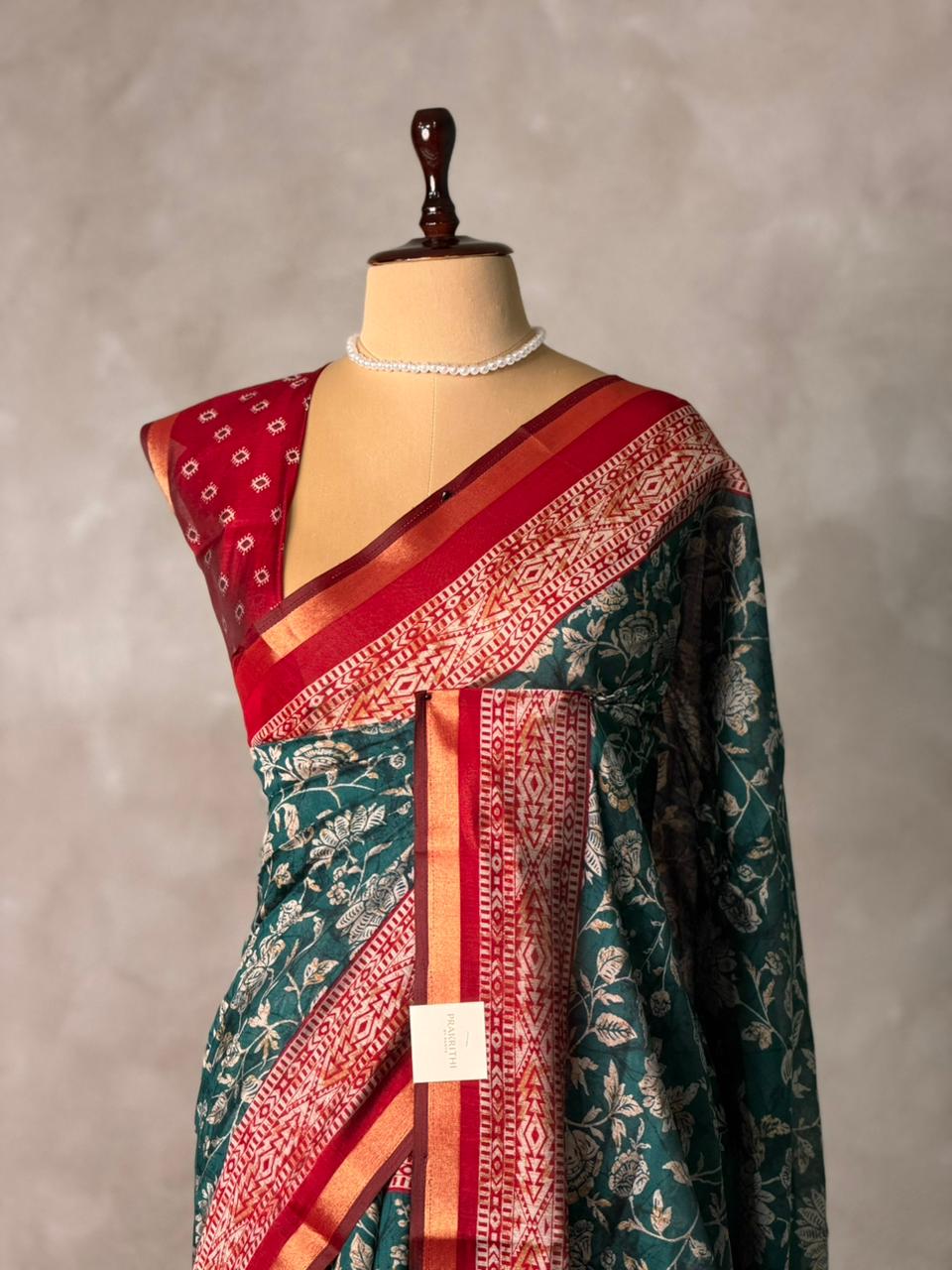 Green Chanderi silk cotton saree- PBR36E