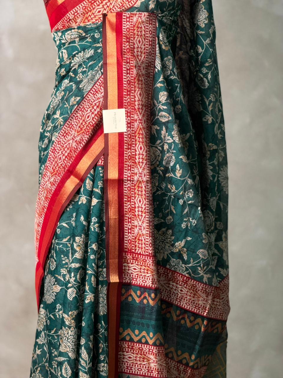 Green Chanderi silk cotton saree- PBR36E
