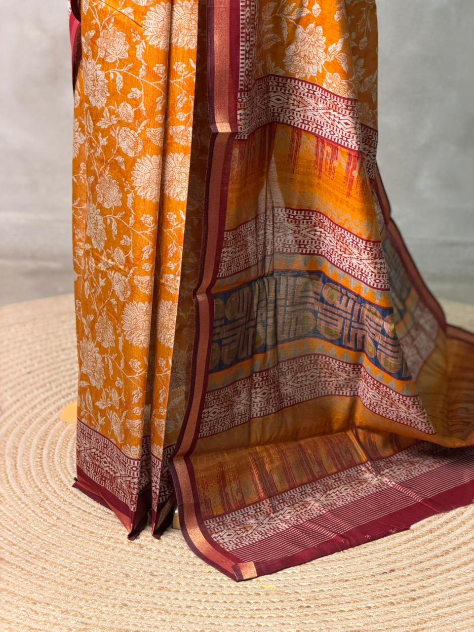 Mustard yellow Chanderi silk cotton saree- PBR36F