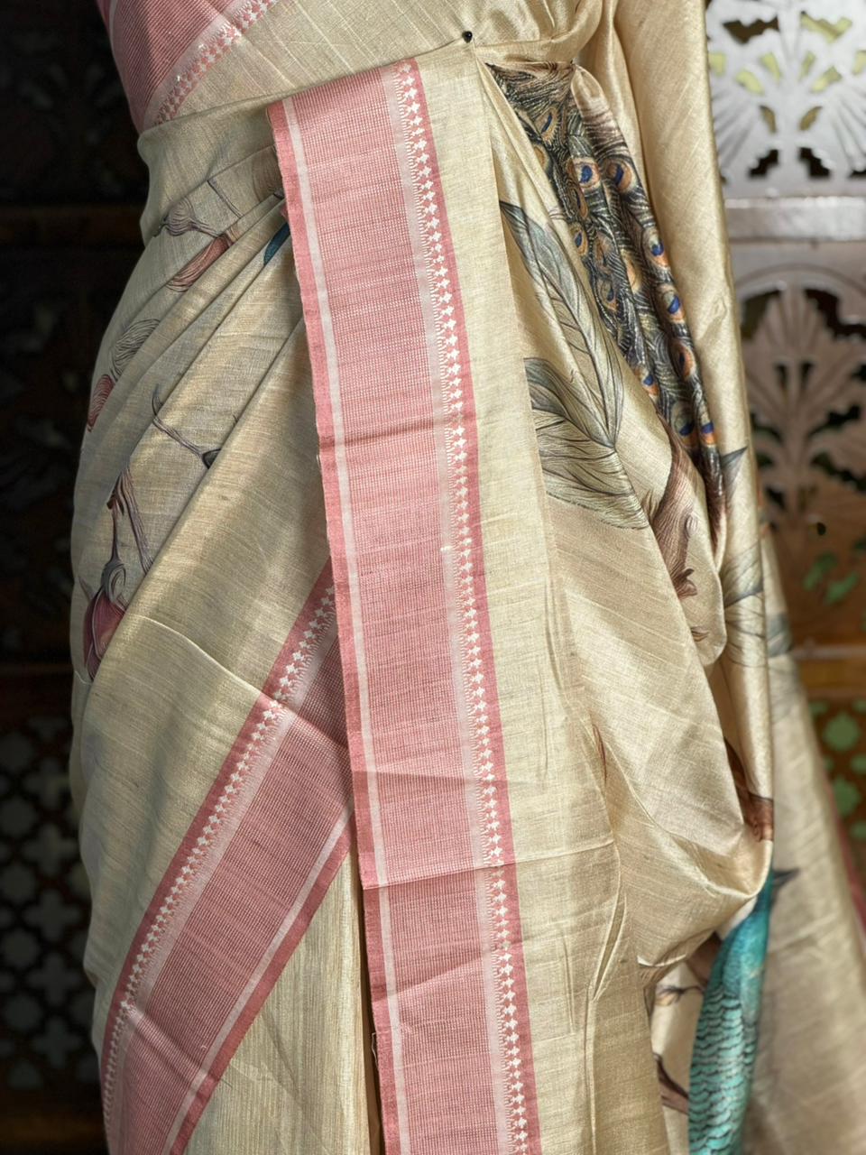 Sandal soft Tusser Silk saree- PBR33T11