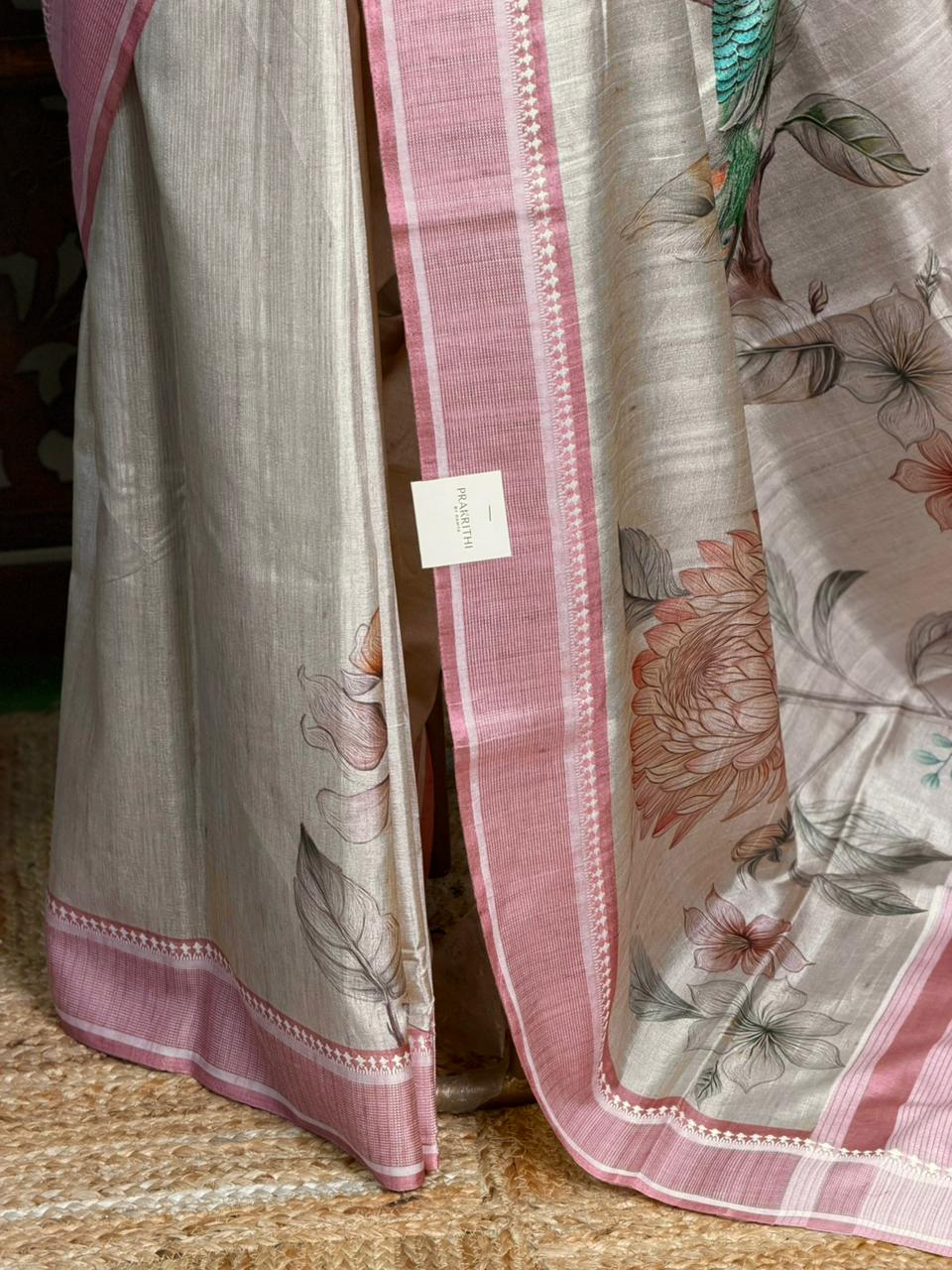 Sandal soft Tusser Silk saree- PBR33T11