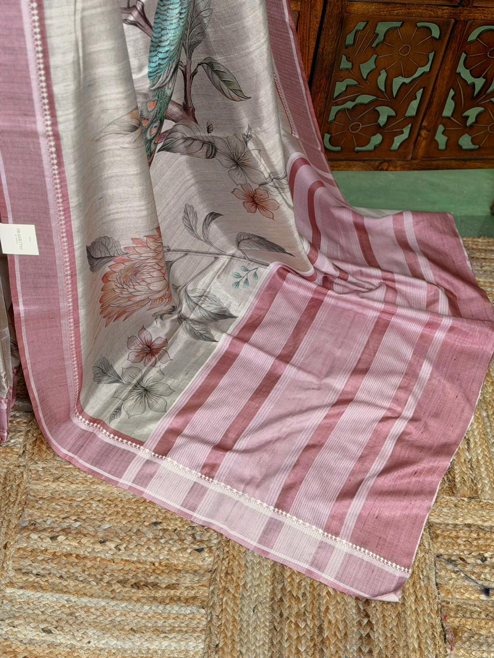 Sandal soft Tusser Silk saree- PBR33T11