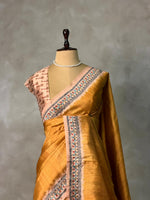 Mustard yellow Tusser Silk saree- PBR33T1
