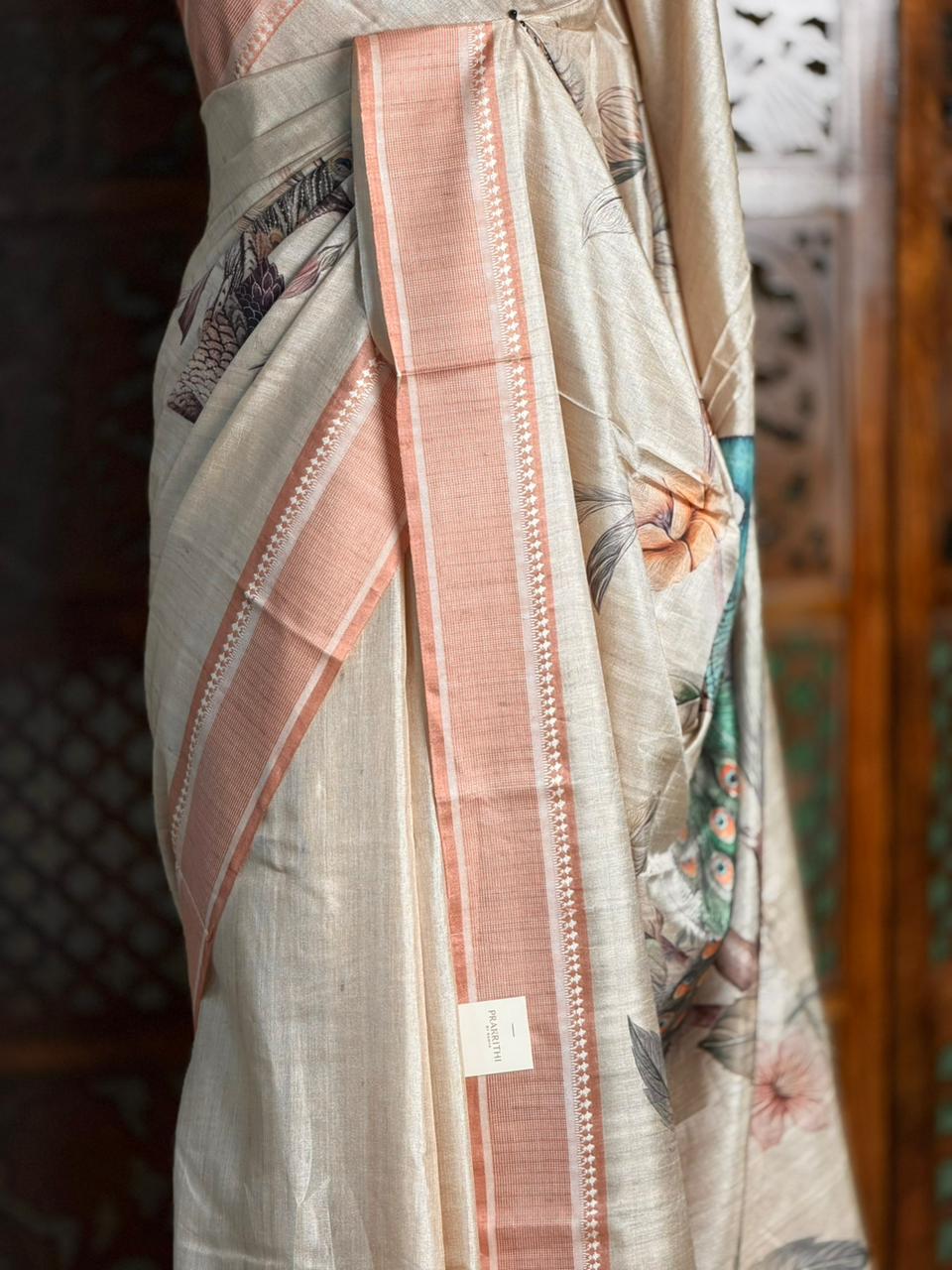 Sandal soft Tusser Silk saree- PBR33T12