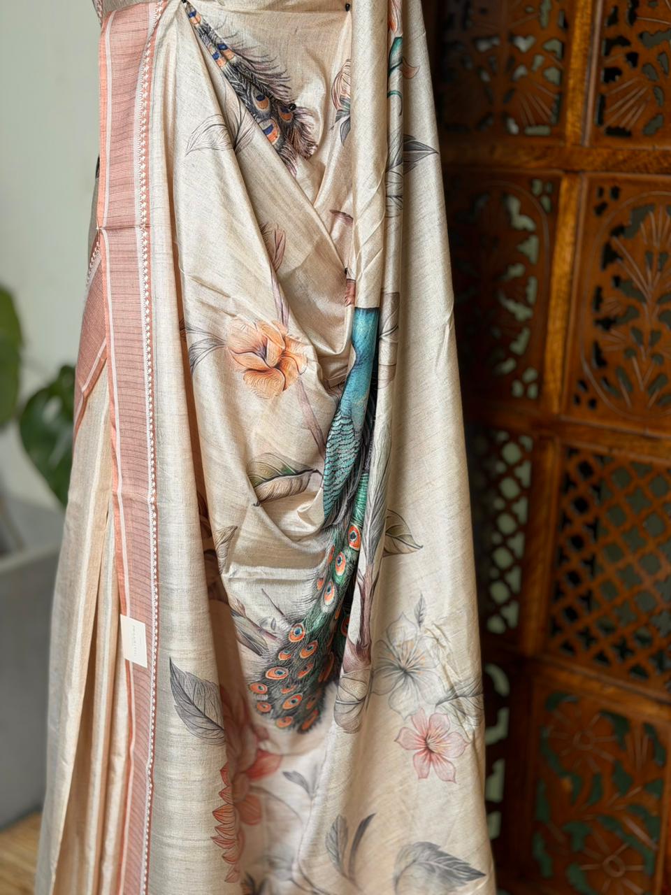 Sandal soft Tusser Silk saree- PBR33T12