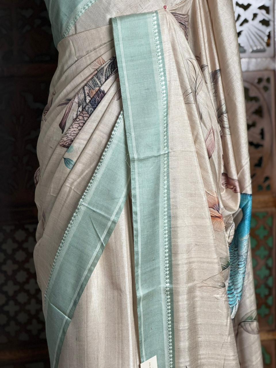 Sandal soft Tusser Silk saree- PBR33T13
