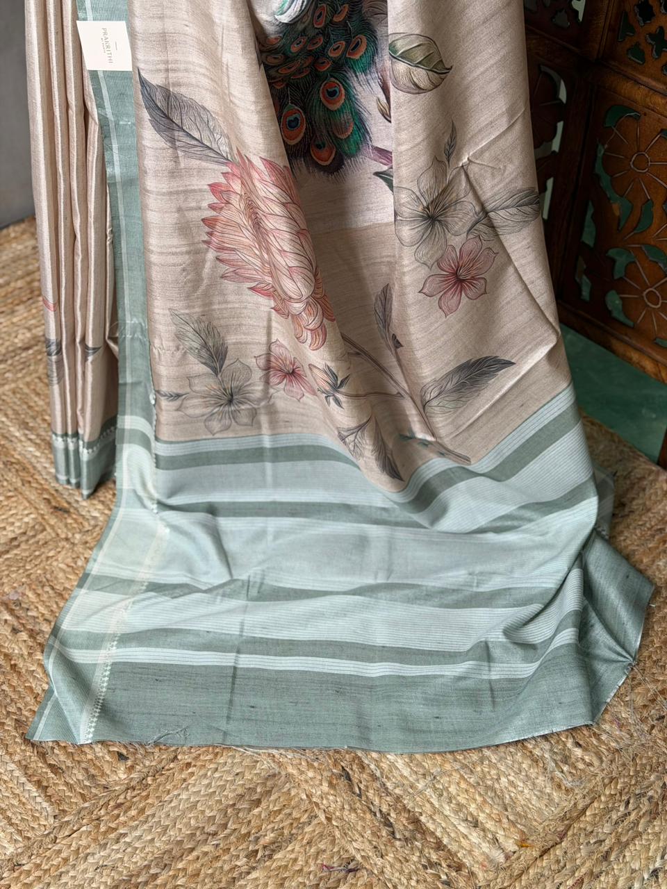 Sandal soft Tusser Silk saree- PBR33T13