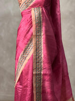 Magenta Tusser Silk saree- PBR33T3