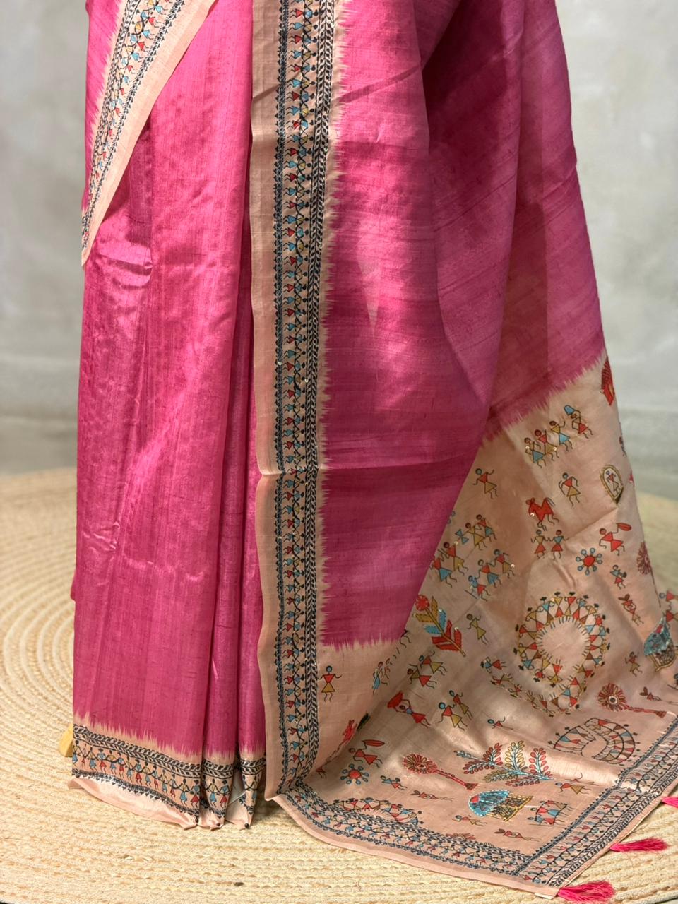 Magenta Tusser Silk saree- PBR33T3
