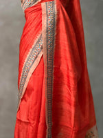 Orange Tusser Silk saree- PBR33T4